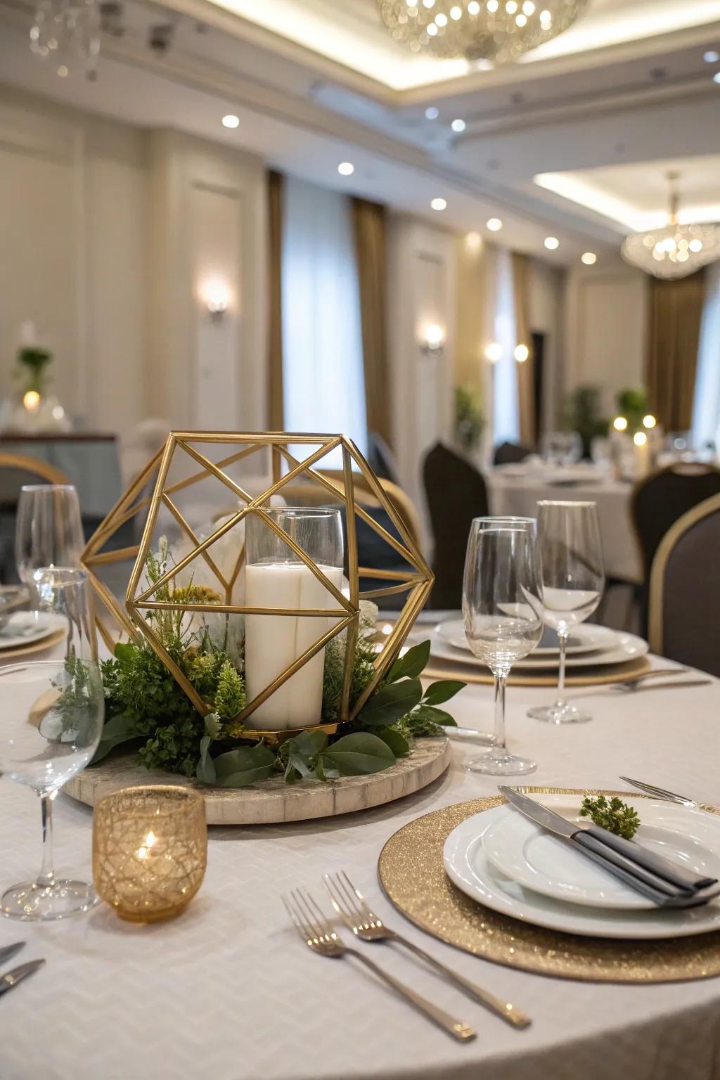 Create a conversation starter with a geometric table centerpiece.