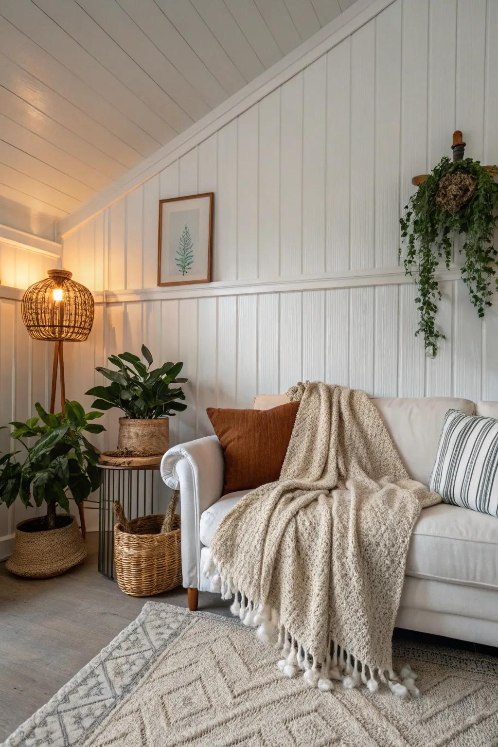 White beadboard paneling for classic charm