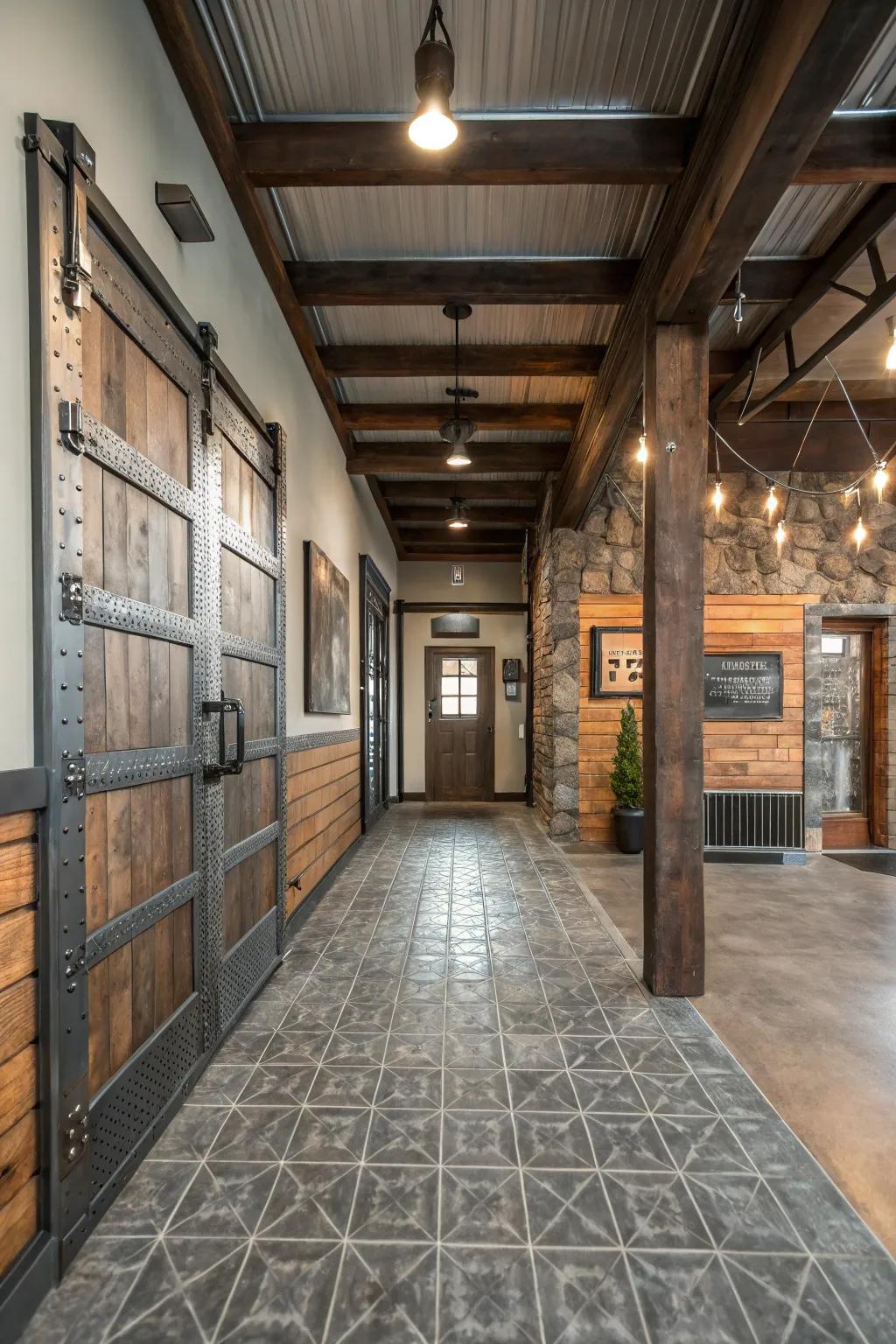 Concrete tiles add an industrial vibe to this modern entryway.