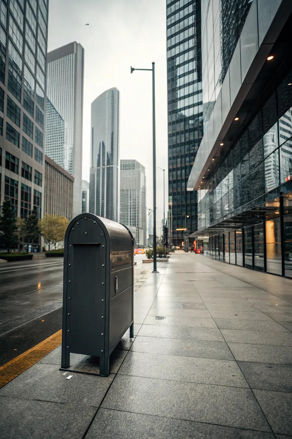 Monochrome mailboxes offer timeless sophistication.