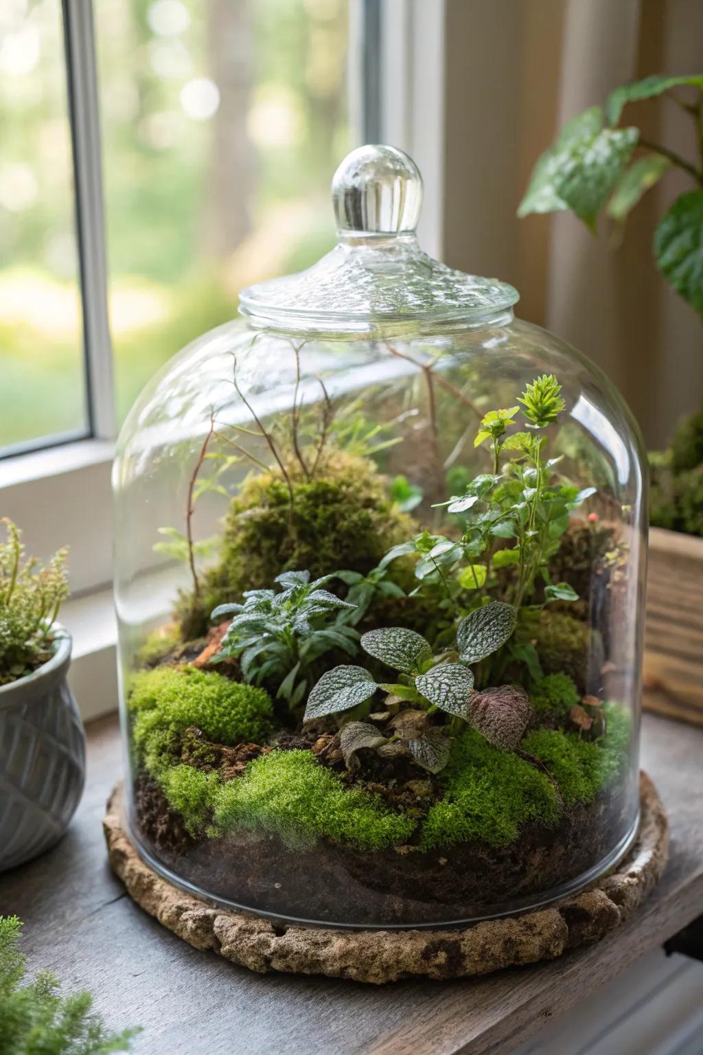 A garden-inspired terrarium brings a whimsical and natural feel to Mother's Day.