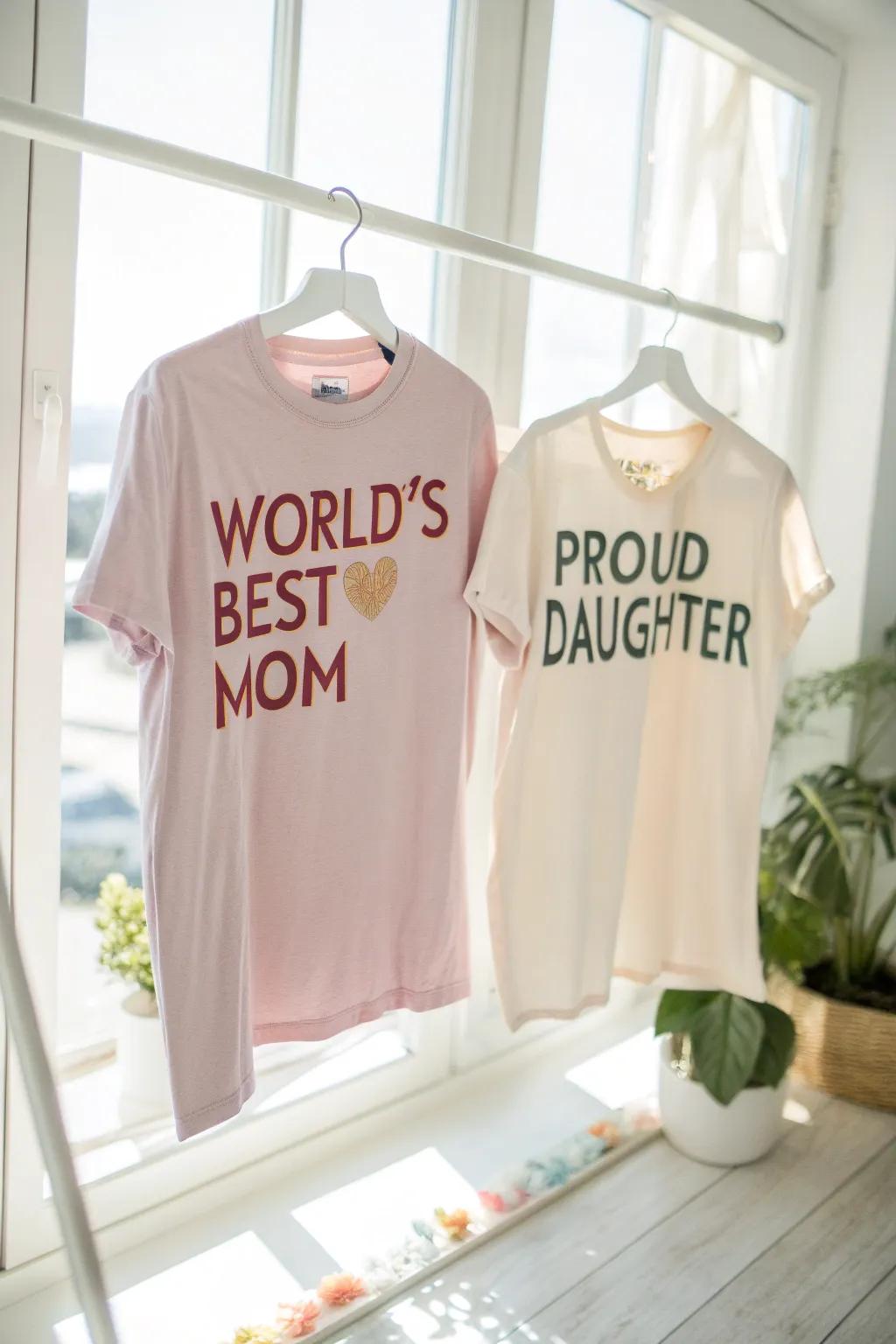 Matching shirts for a special mother-daughter duo.