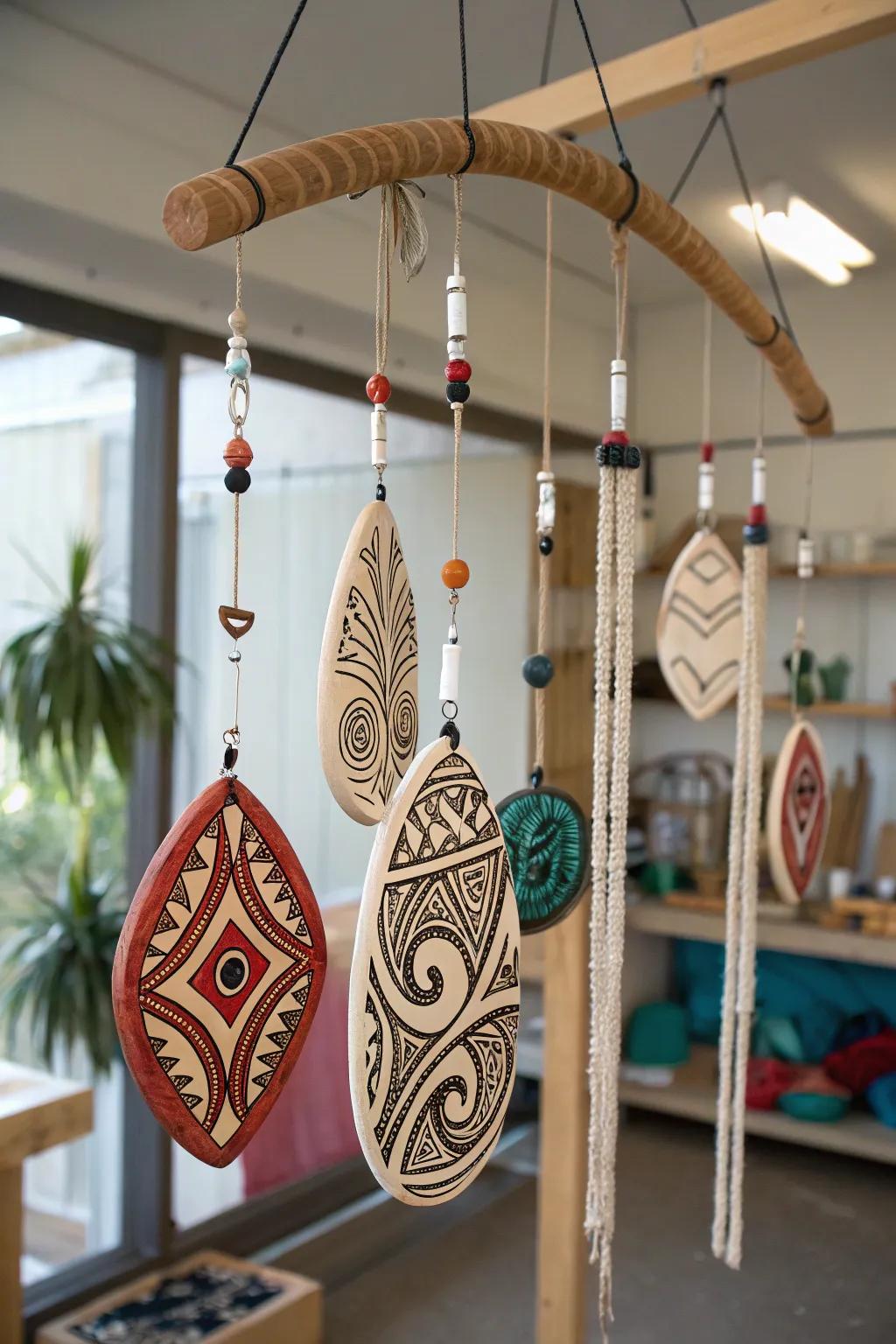 Maori-inspired clay pendants add unique cultural charm to any space.