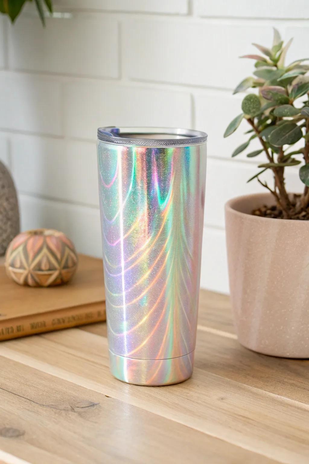 Transform your tumbler into a symphony of colors with holographic vinyl.