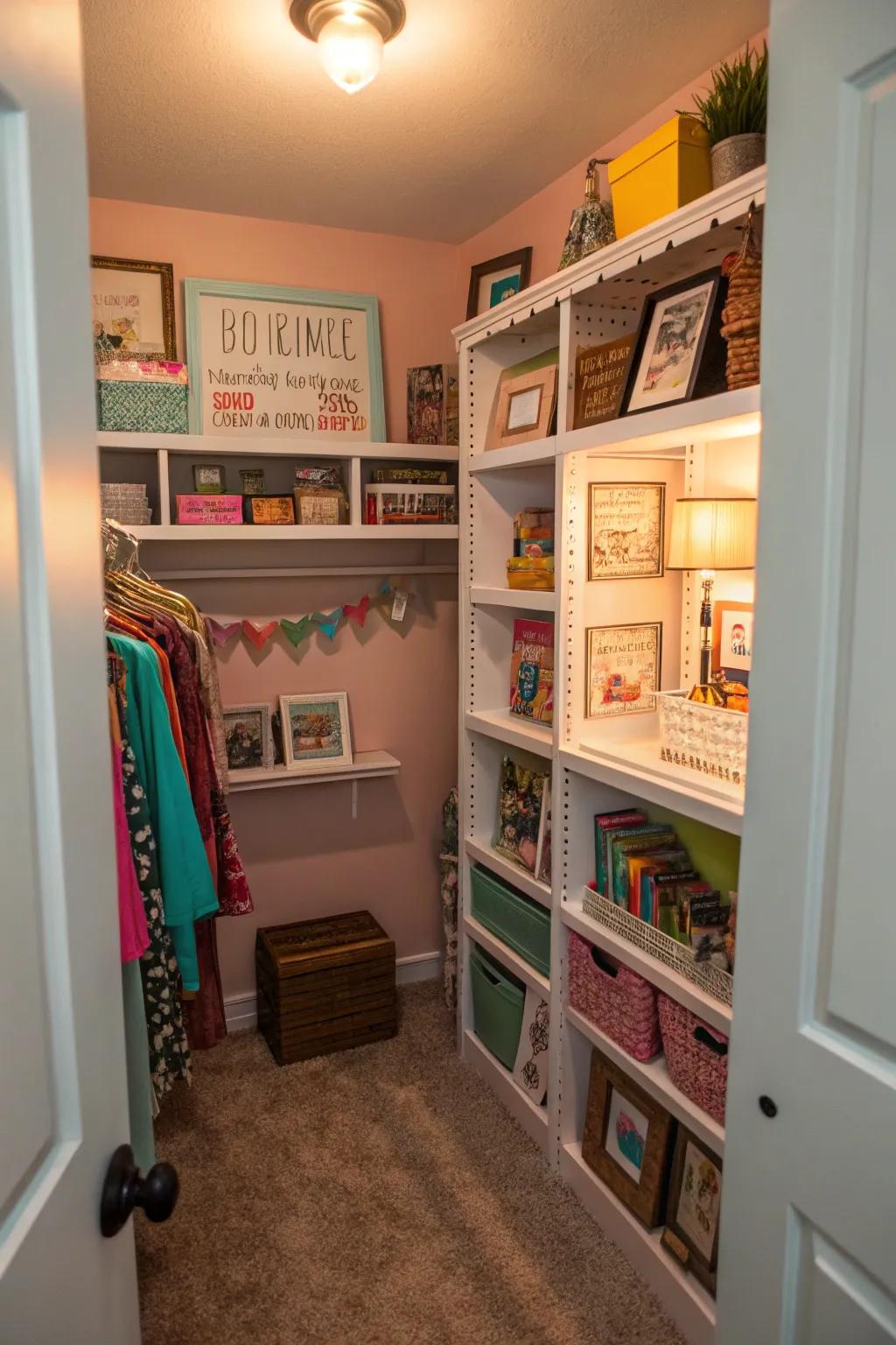 Personalized decor turns a closet into a unique retreat.