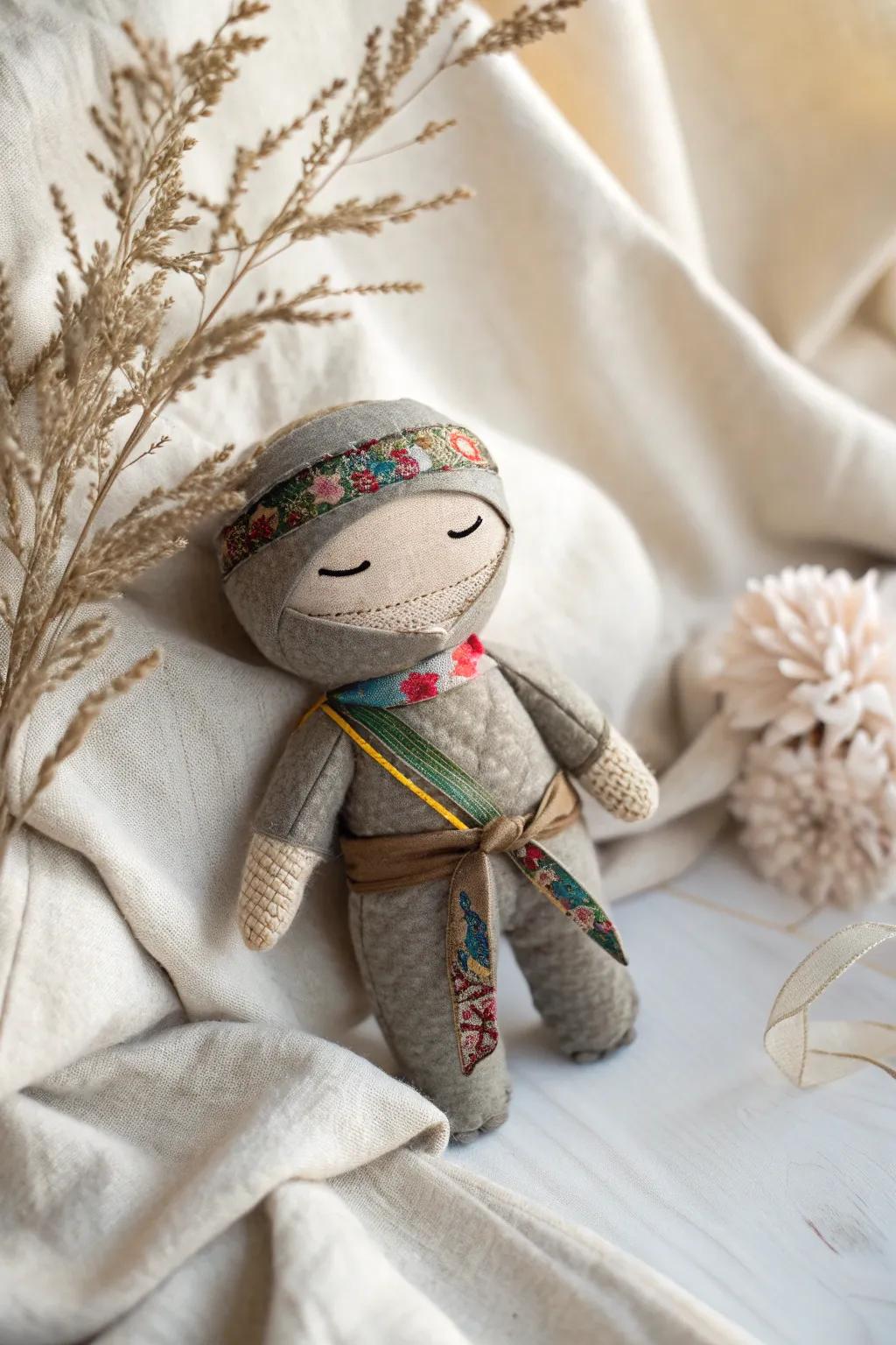 Embrace creativity with these charming fabric ninja dolls – each one a unique, handcrafted masterpiece!