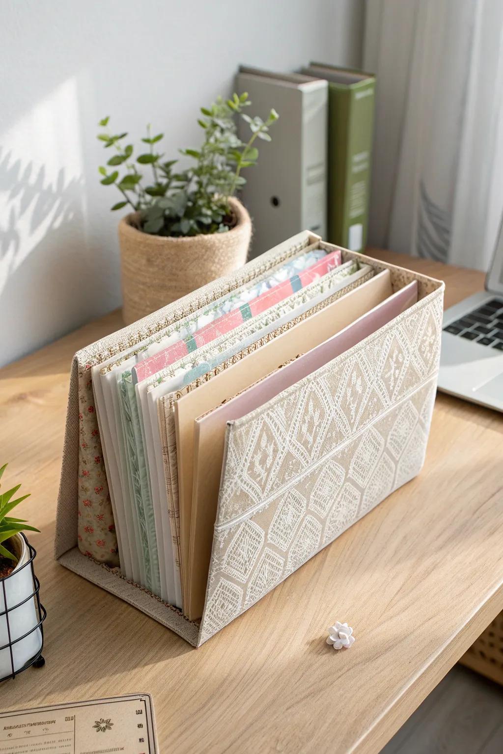 Organize your thoughts with elegance and simplicity using this handcrafted accordion file folder.