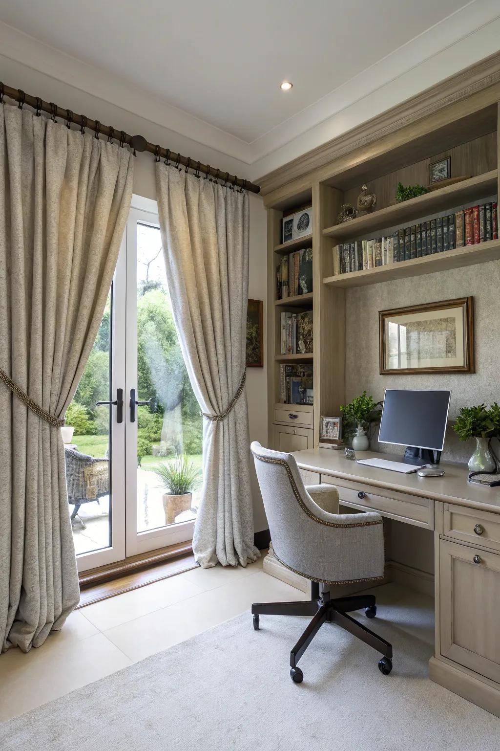 Curtains with tiebacks offer versatility and a polished look.