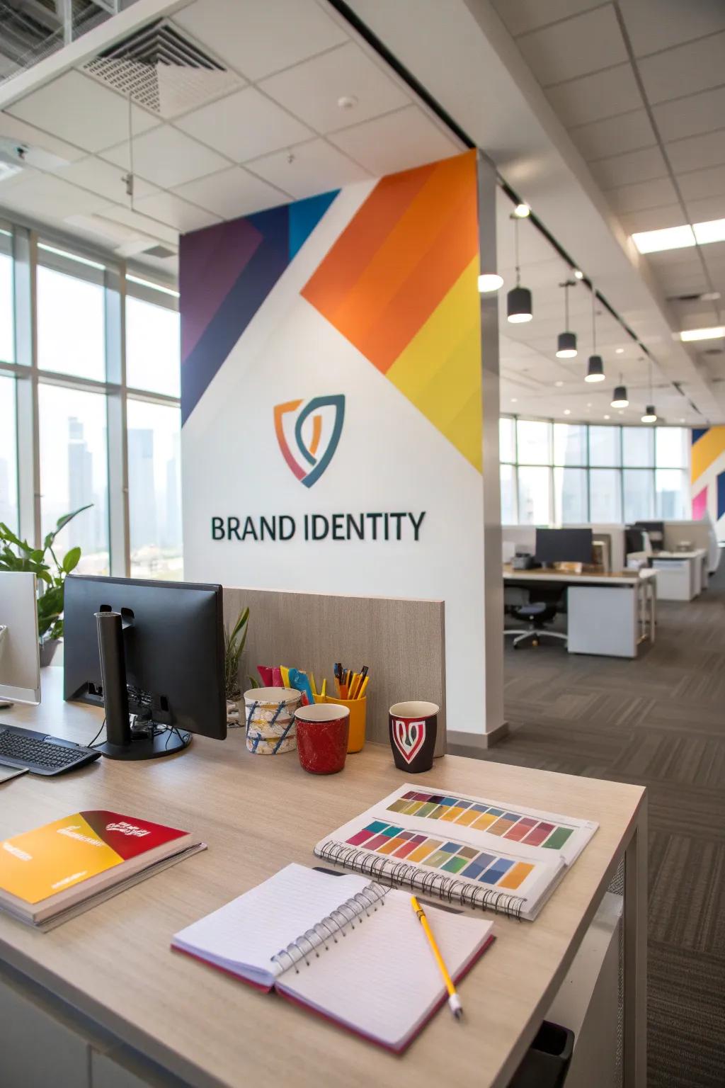 Integrating your brand into office decor reinforces your identity.