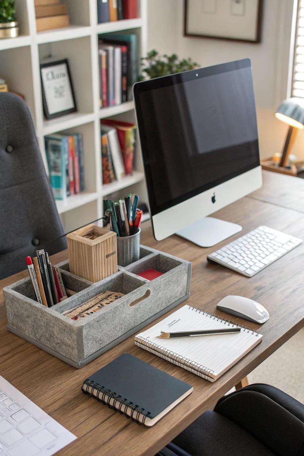 A desktop organizer keeps essentials handy and your workspace clutter-free.