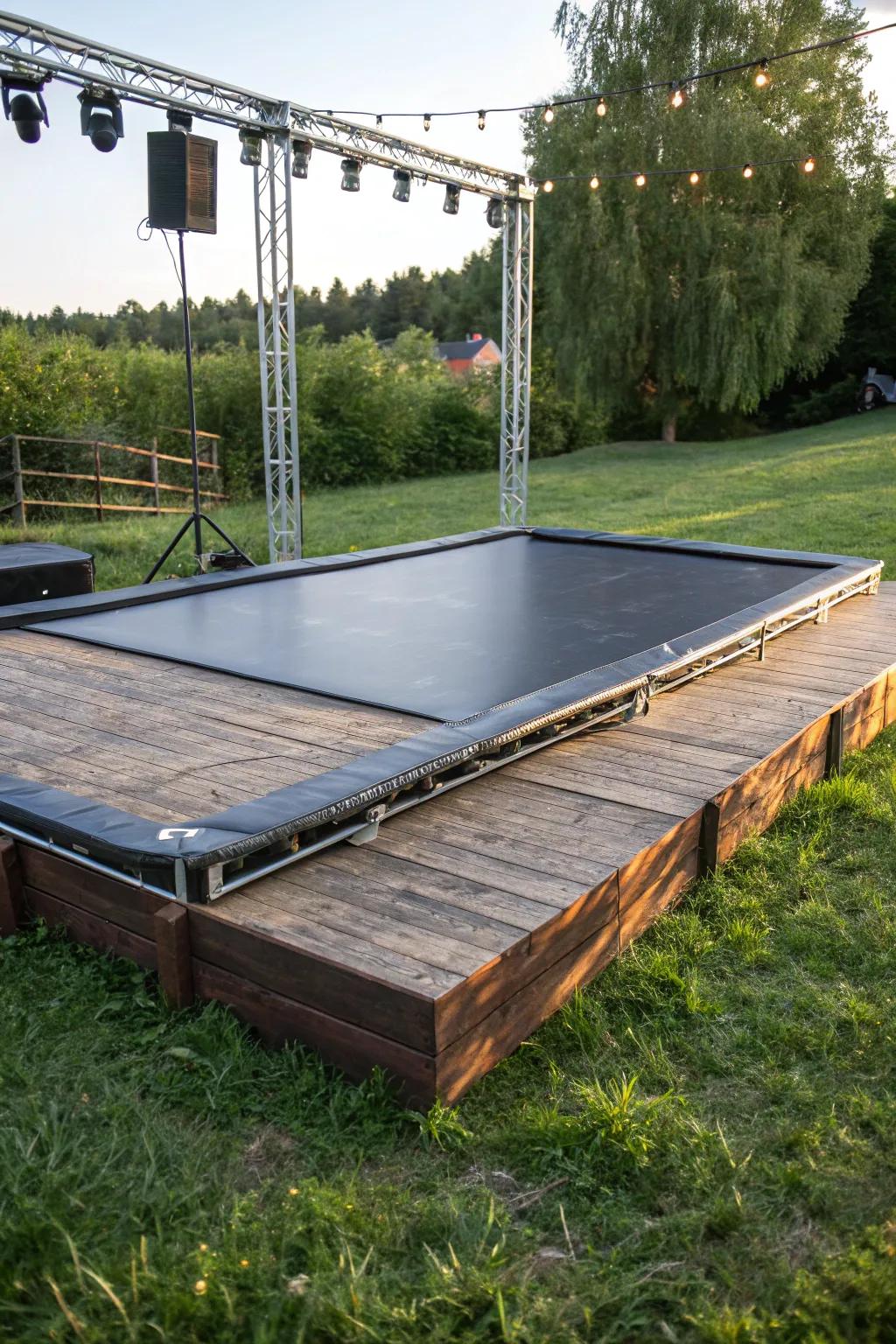 Transform your backyard into a performance haven with a DIY trampoline mat stage!