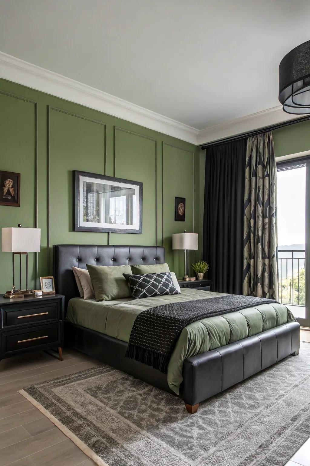 Olive green and black create a modern, striking contrast.