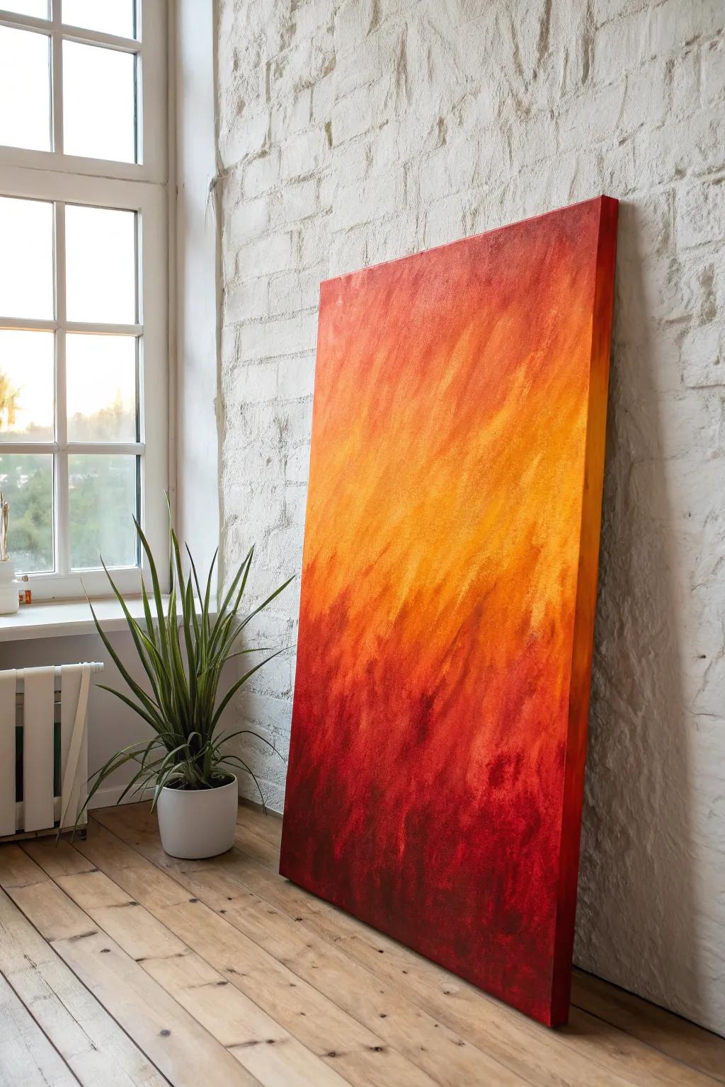 Ignite your space with a bold ombre masterpiece that radiates warmth and energy.