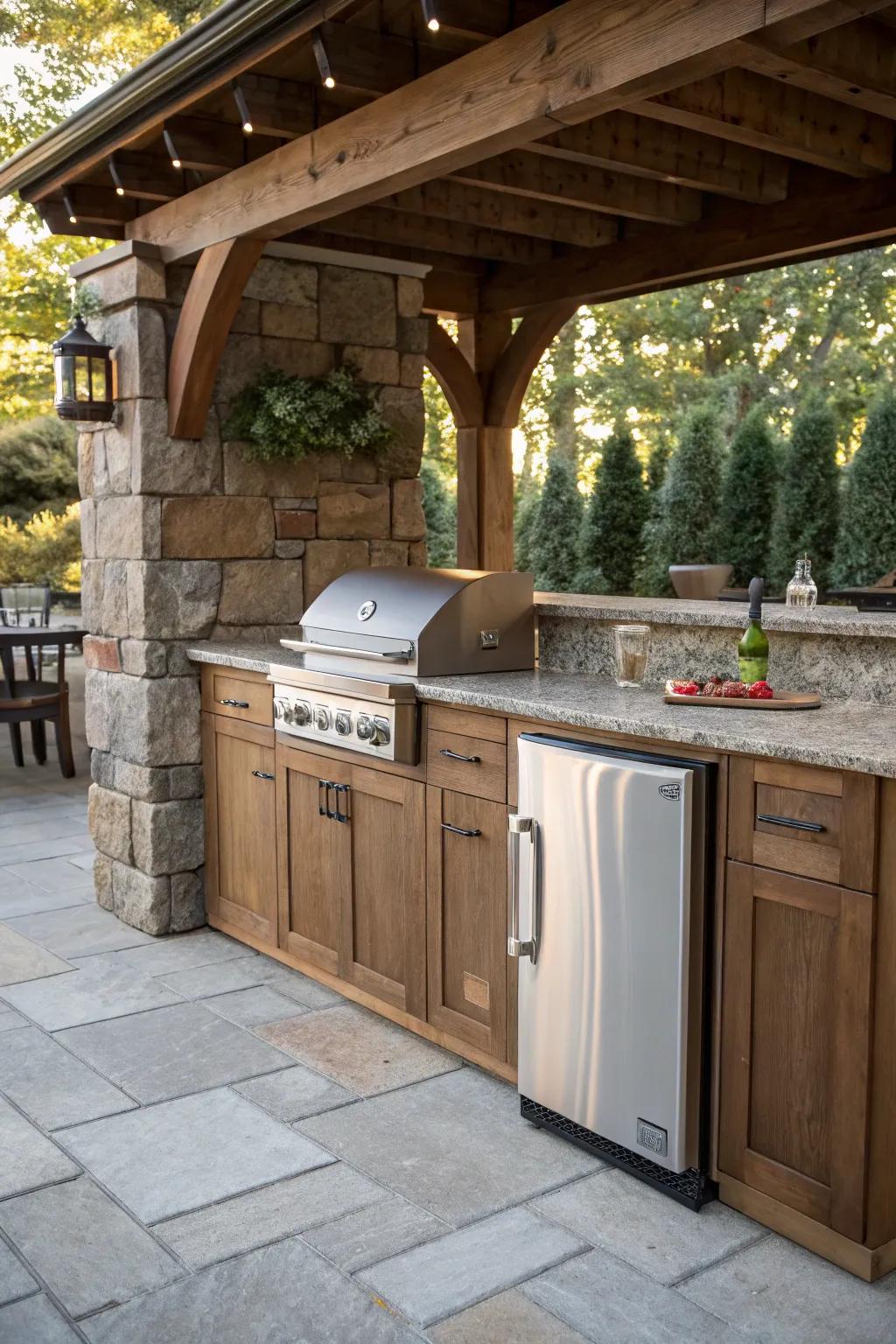 An under-counter fridge provides a discreet yet accessible cooling option.