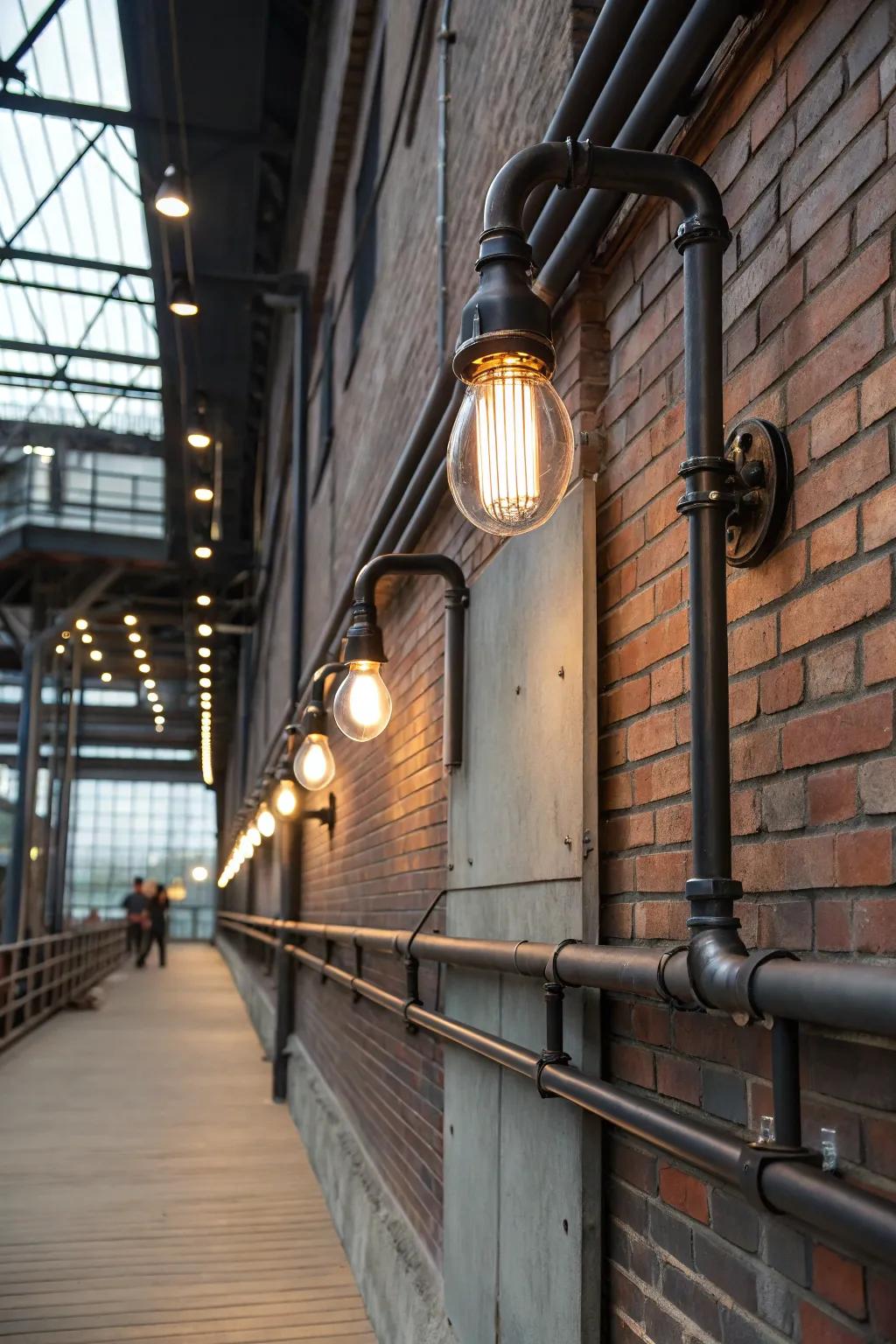 Pipe-style sconces add urban chic to outdoor lighting.