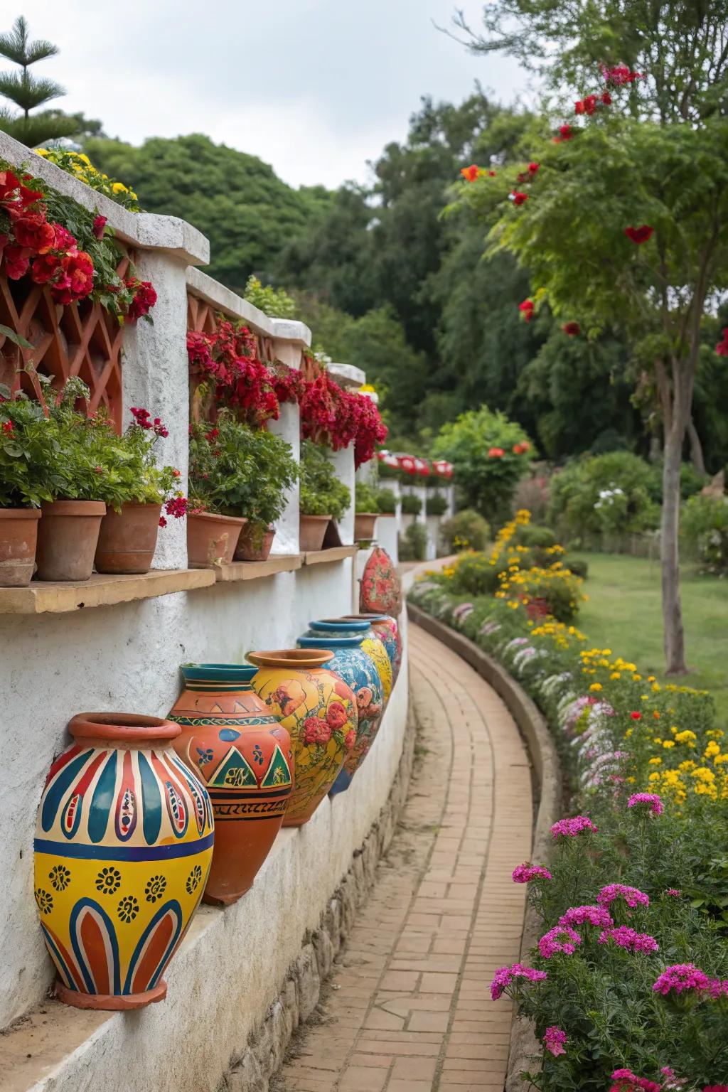 Painted clay pots add a personal, creative flair.