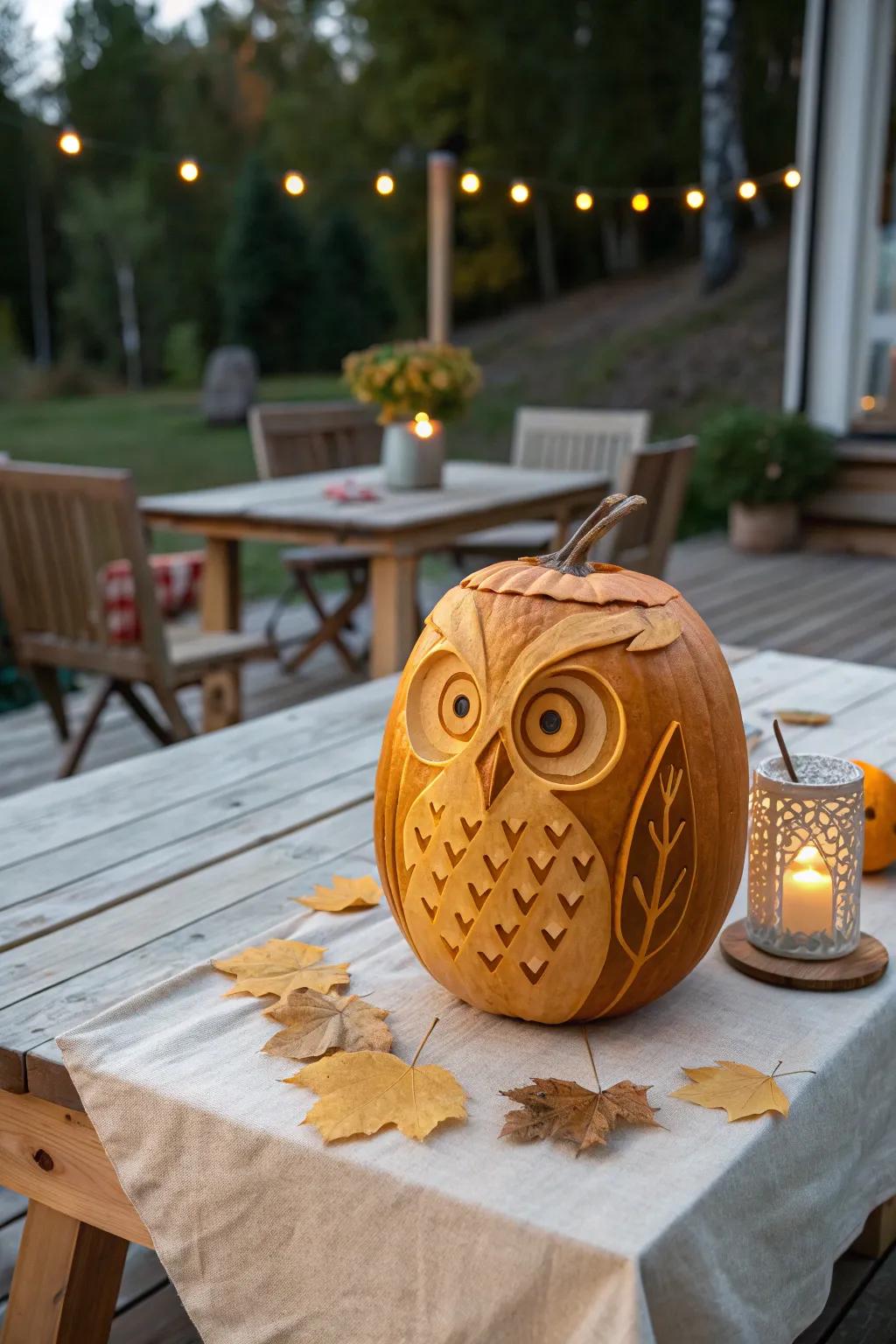 Embrace the wisdom of autumn nights with this enchanting owl pumpkin carving.