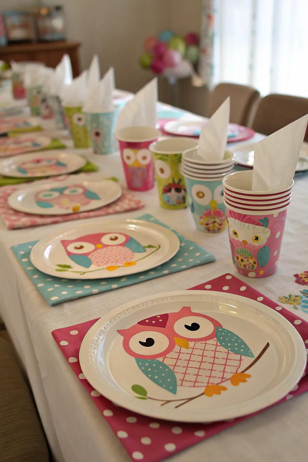 Whimsical Owl-Themed Tableware