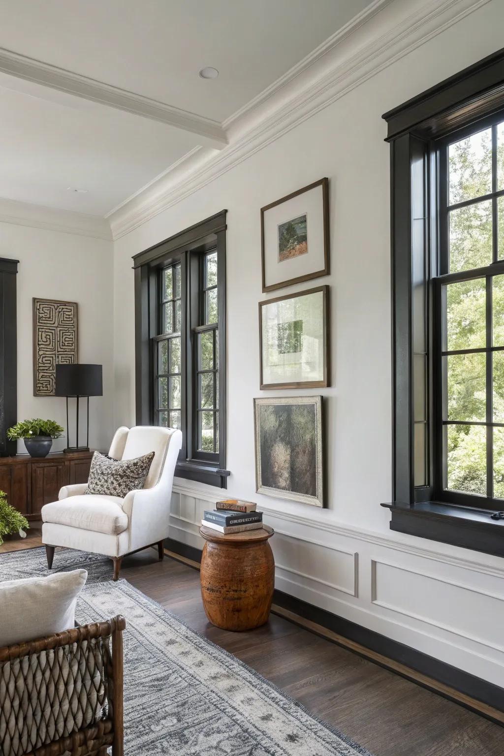 Contrasting colors highlight architectural features in this room.