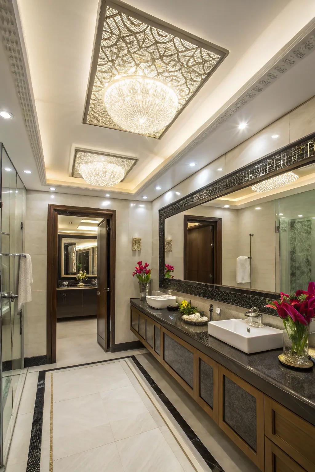 A high gloss ceiling can enhance light and add sophistication to your bathroom.