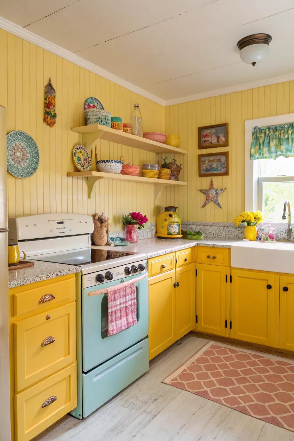 Yellow paneling brings a burst of joy and energy to your kitchen.