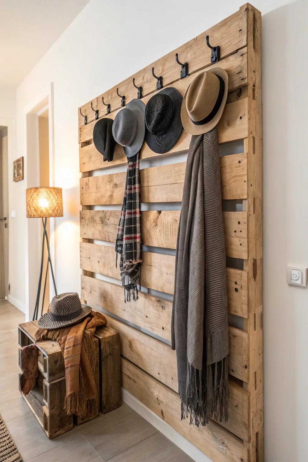 Transform your entryway with this stylish pallet coat rack — a perfect blend of rustic charm and modern elegance.