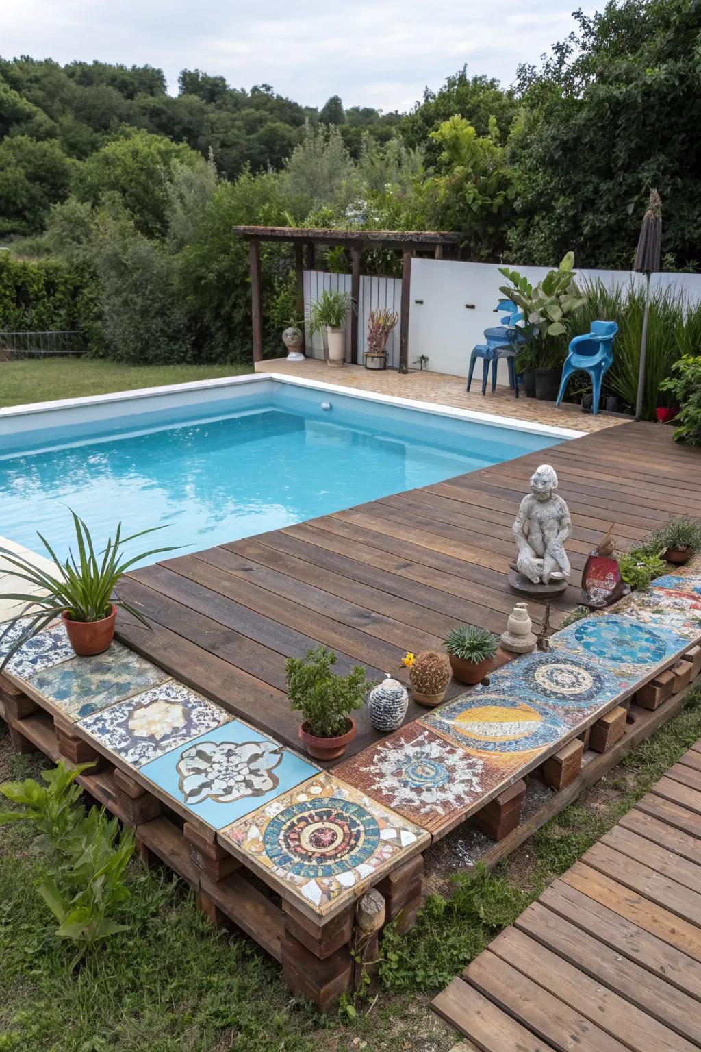 Artistic accents add unique flair to your poolside deck.