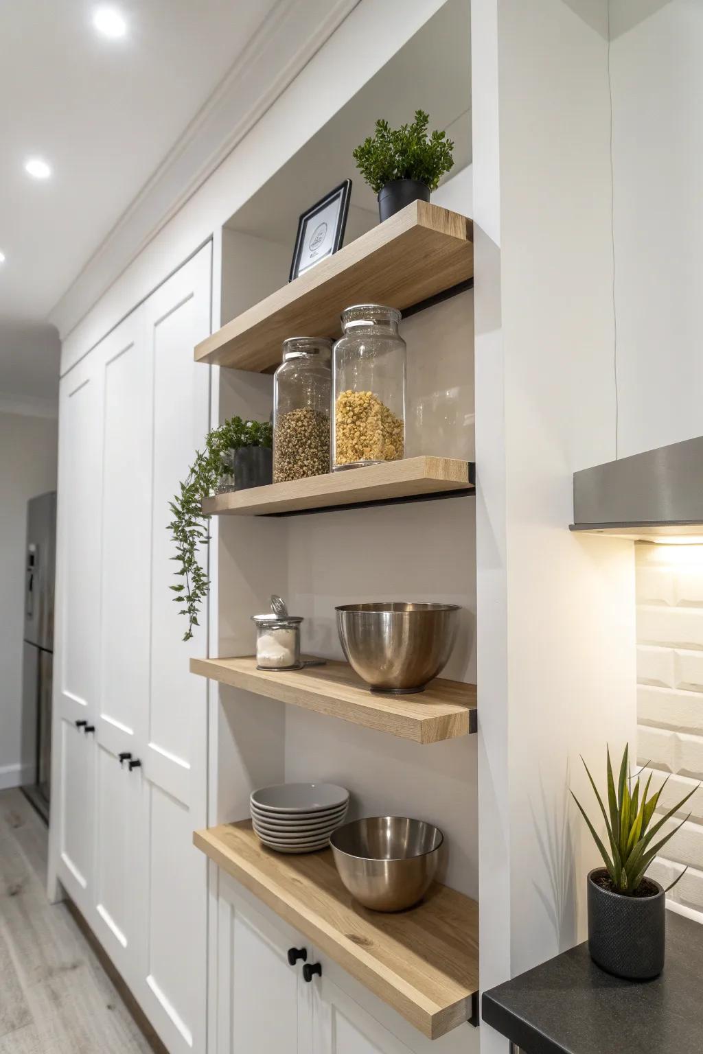 Achieve the perfect minimalist look with invisible wall anchors for your pantry shelves.