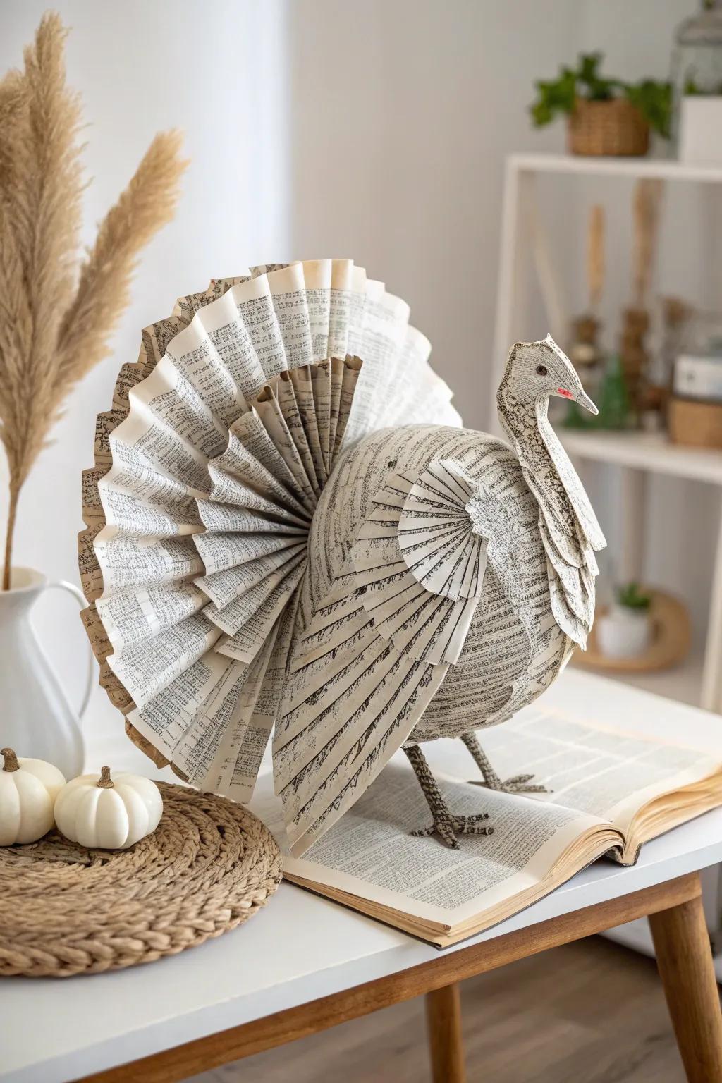 Transform old newspapers into charming turkey decorations with a vintage flair. Perfect for adding a touch of nostalgia to your minimalist decor!