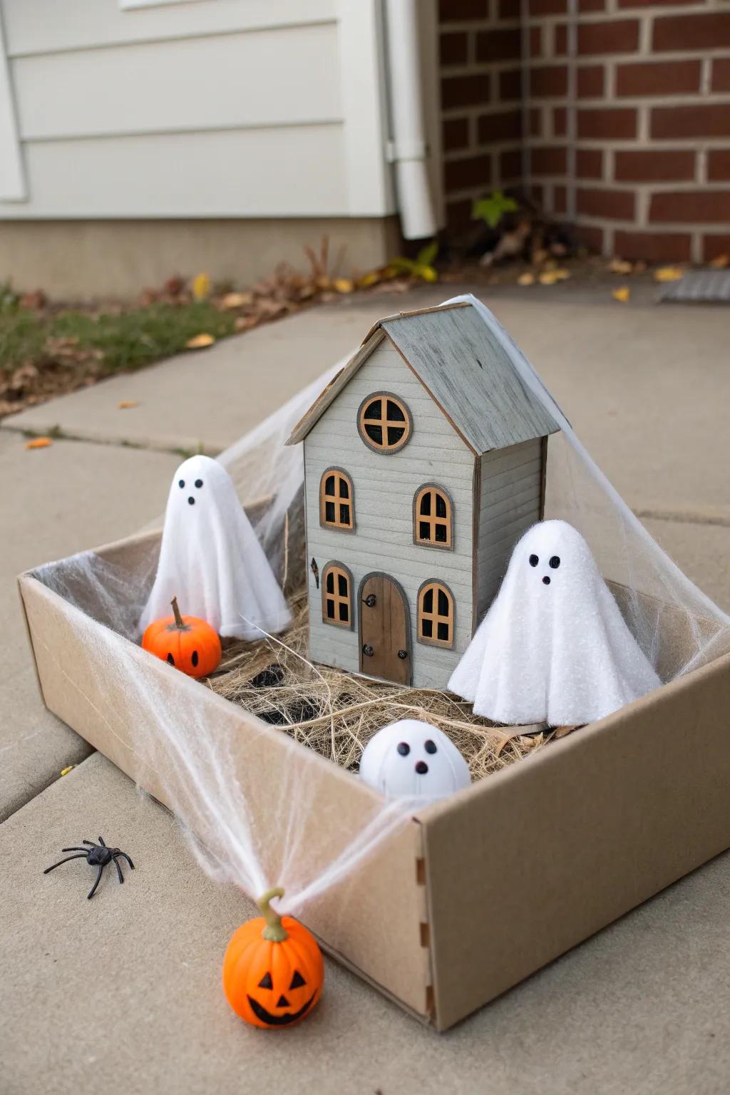 Crafting Halloween Magic: A minimalist shoebox float that captures the essence of a spooky October night with elegance and charm.