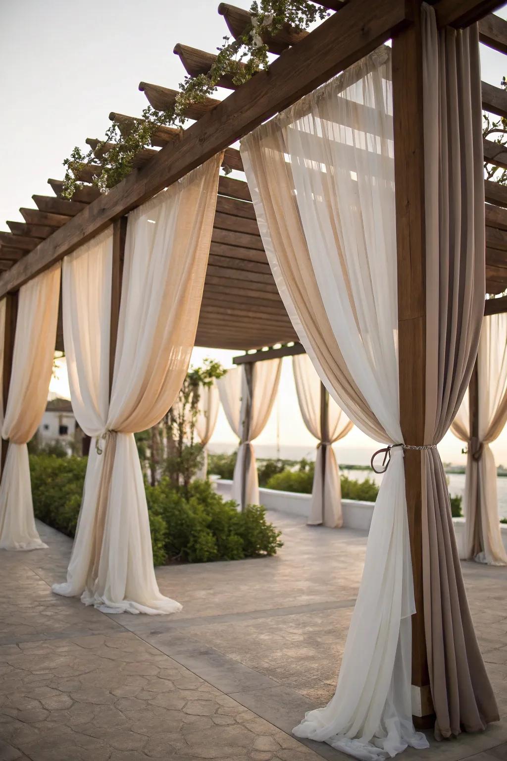 Multi-layered fabric drapes add depth and elegance.