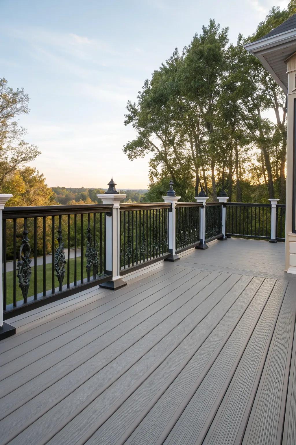 Custom railings complement the style of this composite deck.