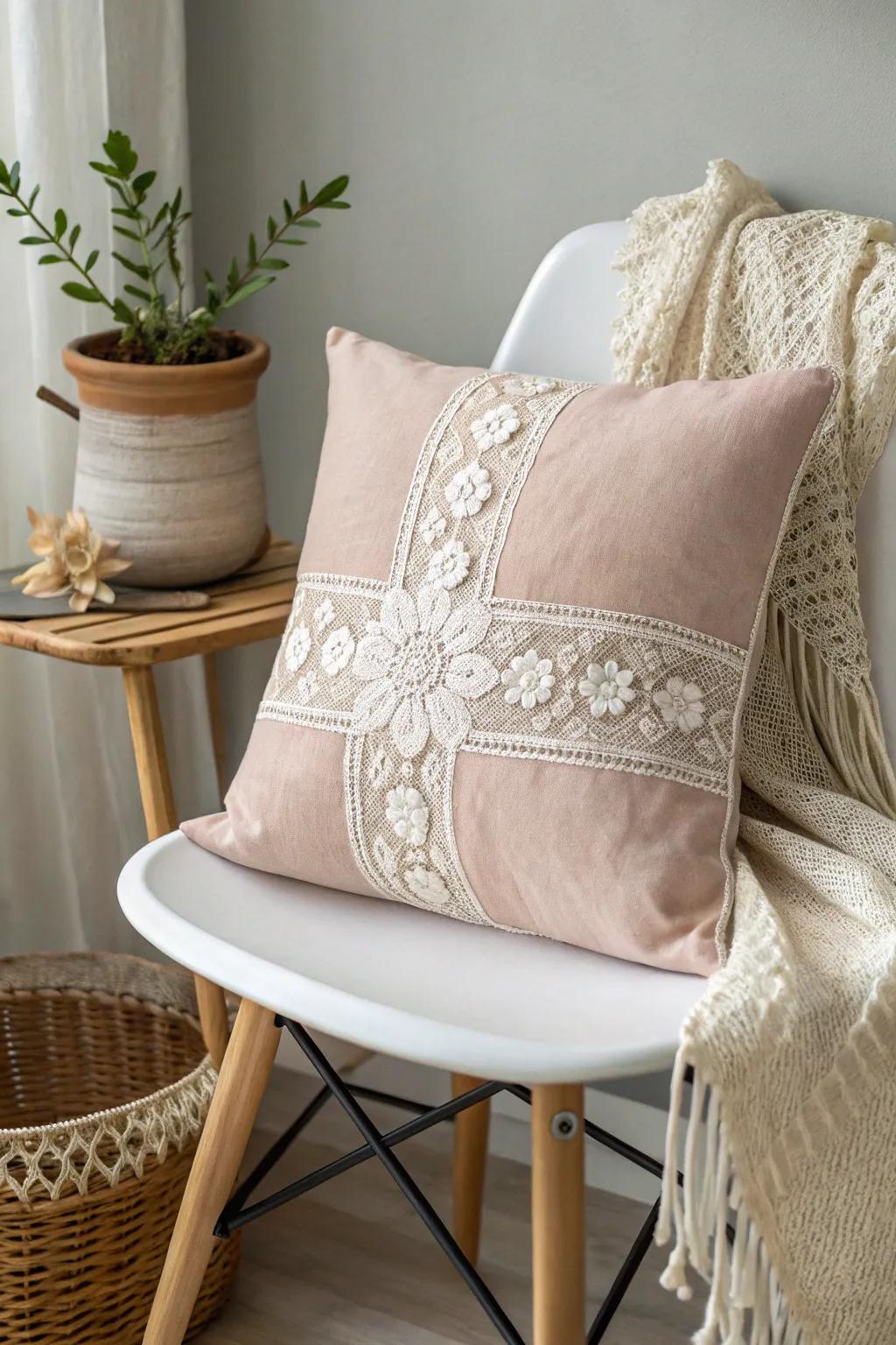 Embrace timeless elegance with vintage lace details that transform your pillow into a piece of art.
