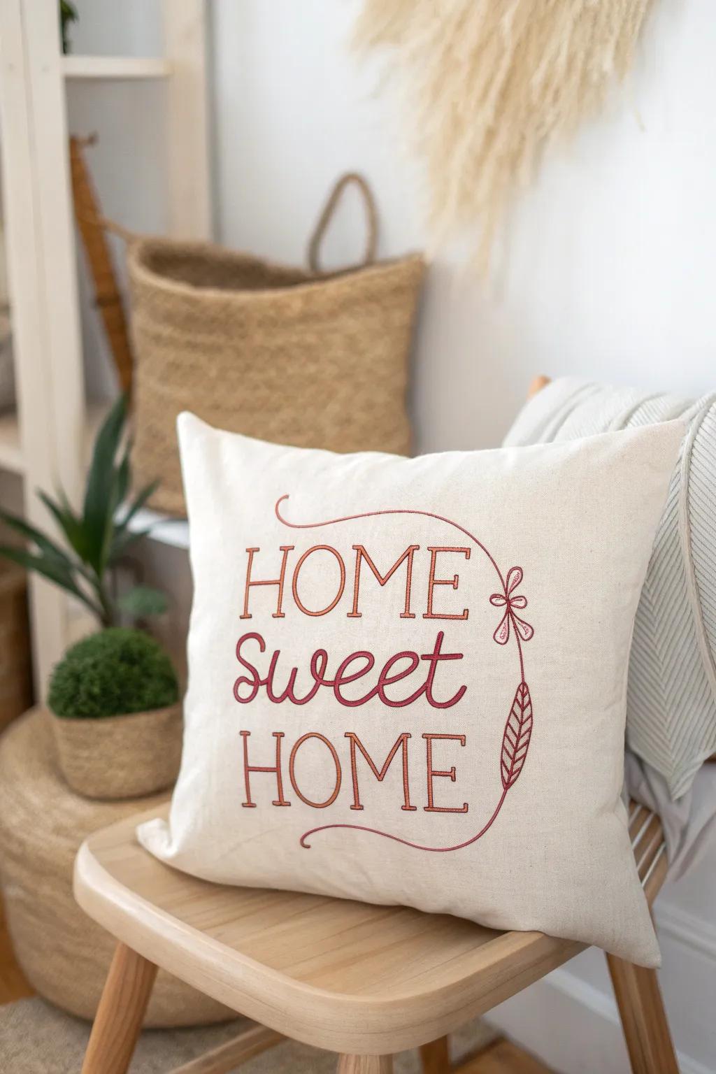 Bring warmth and inspiration to your space with a beautifully embroidered quote pillow. #Craftsmanship #MinimalistBeauty
