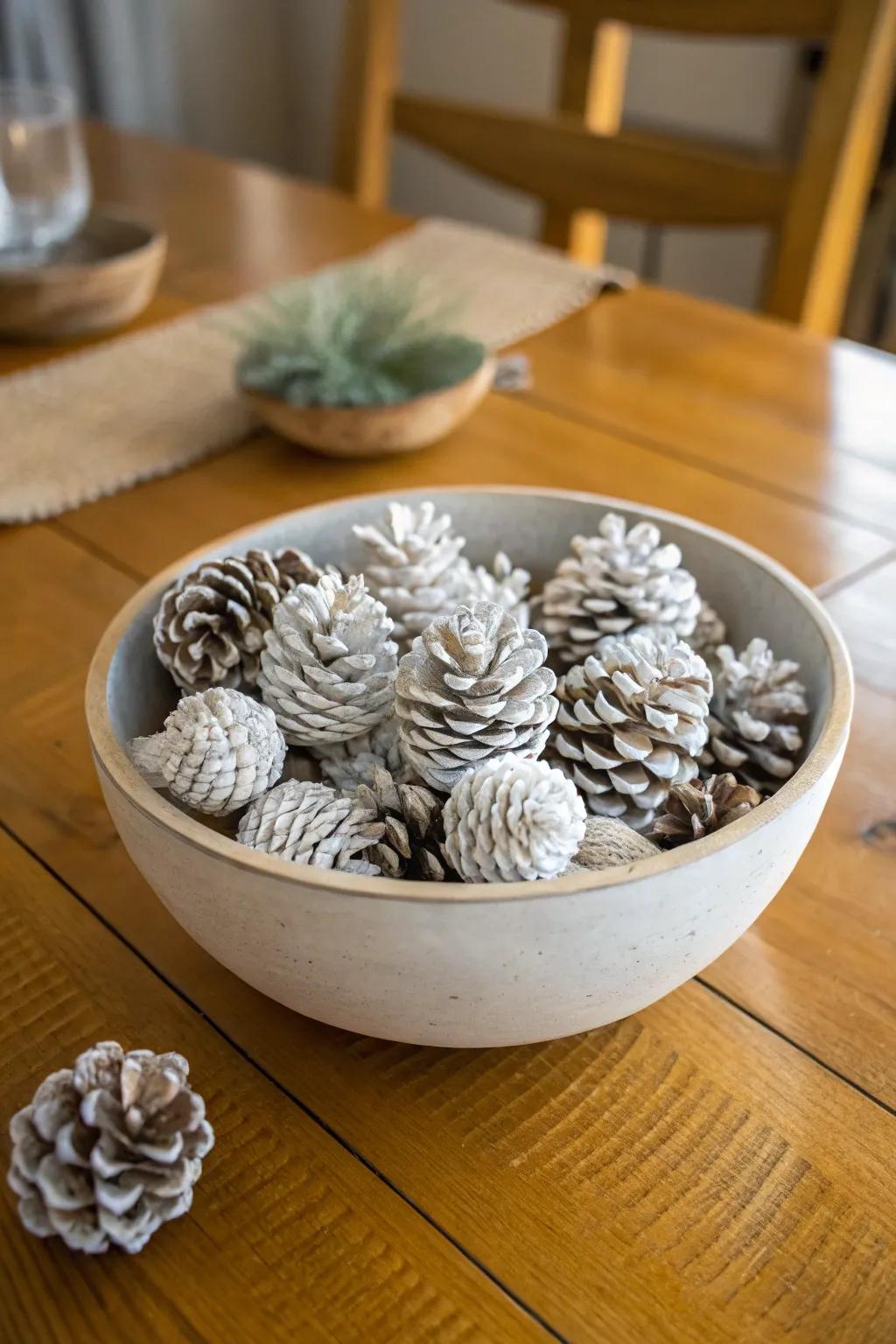 Add a touch of elegance with bleached pine cones.