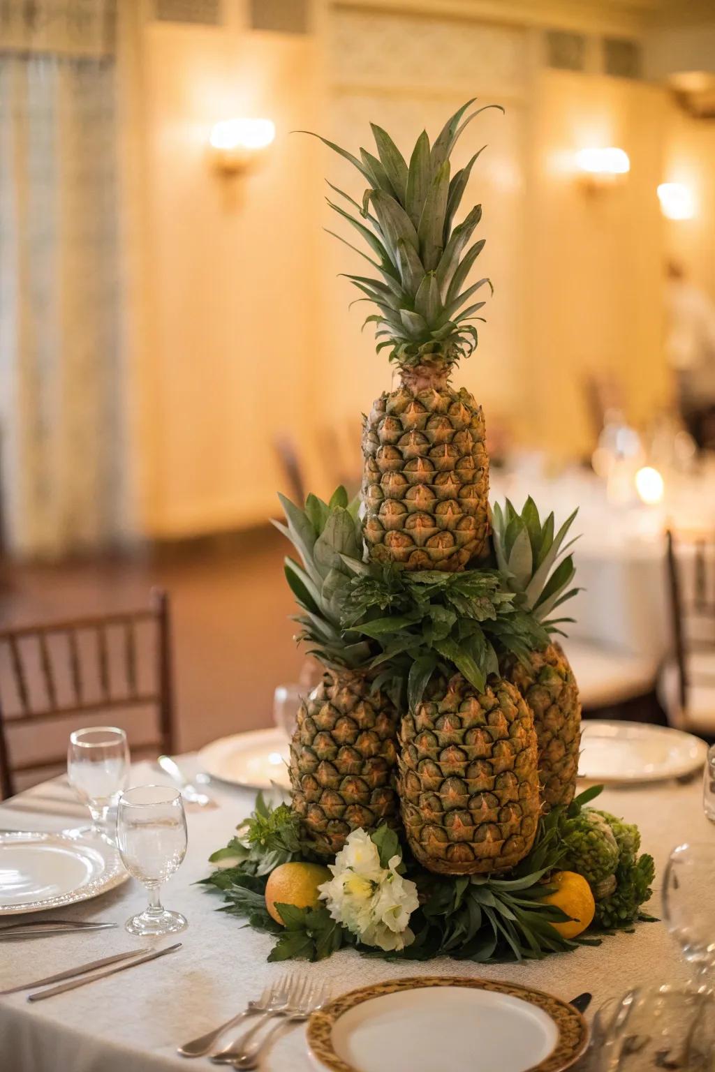 A pineapple topiary tower adds height and drama to your decor.