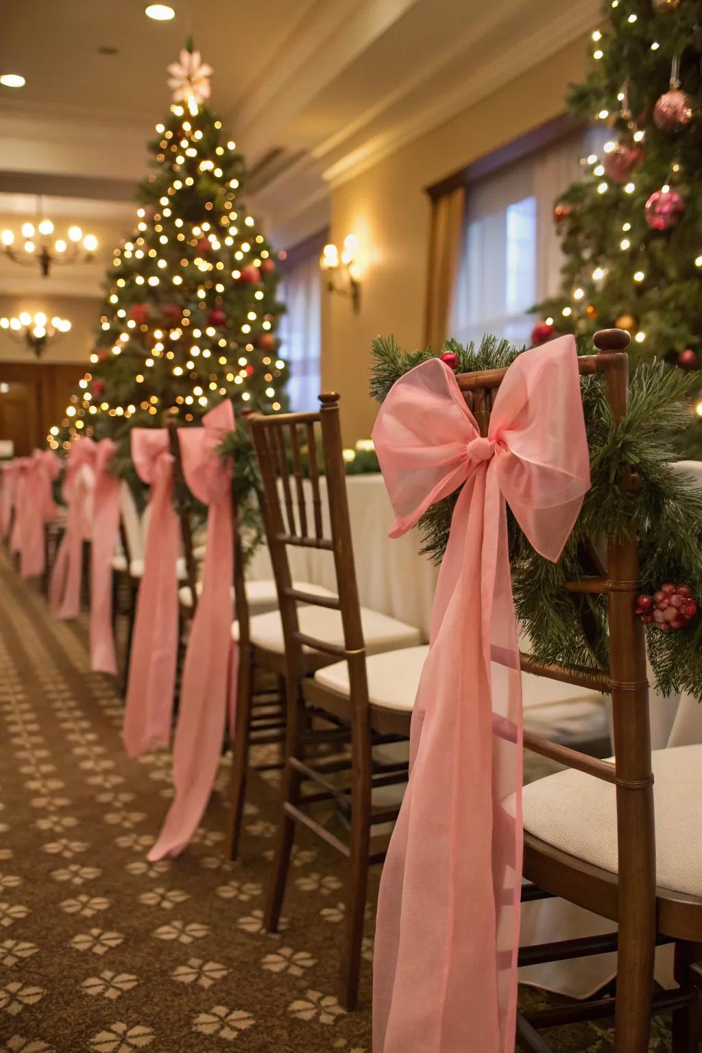 Pink ribbons add elegance and charm to your Christmas decor.