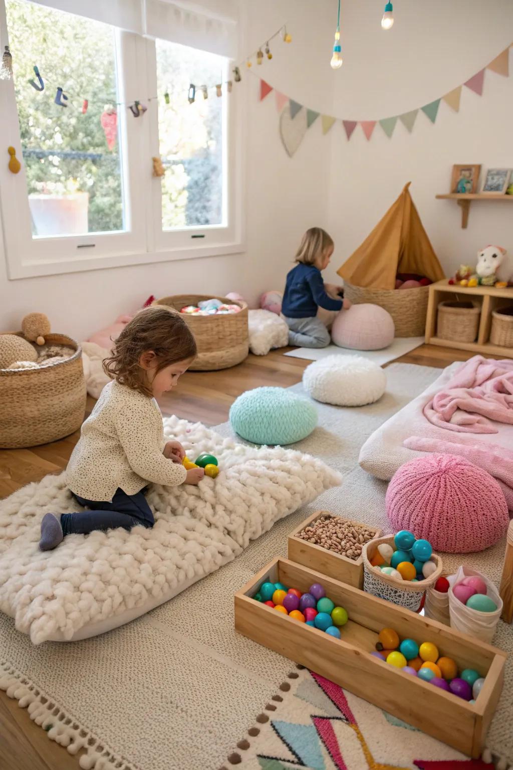 A playroom sensory area engaging all the senses.