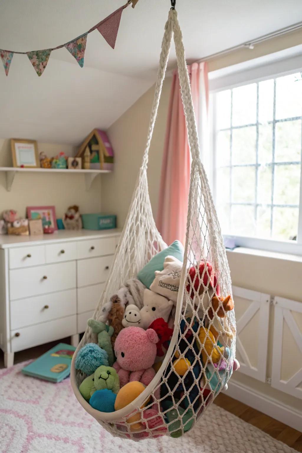 Knitted nets offer a charming and effective storage solution.