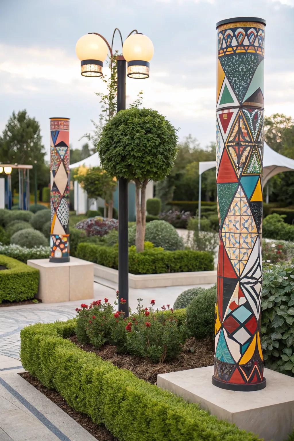 Achieve modern elegance with a geometric patterns pole.