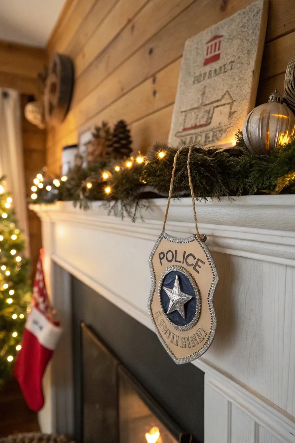 A badge ornament makes for delightful decor.