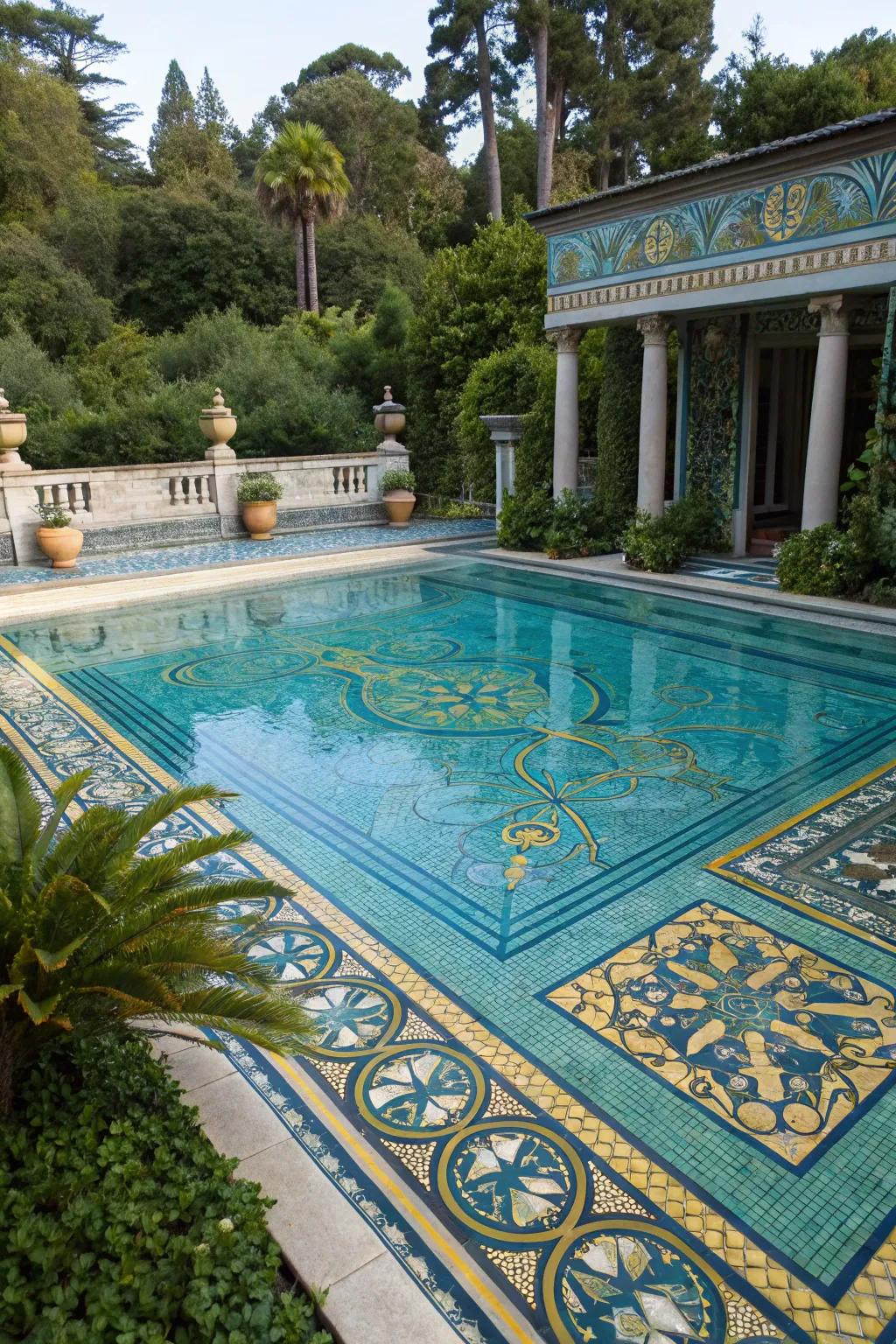 Add timeless charm to your pool with vintage mosaics.