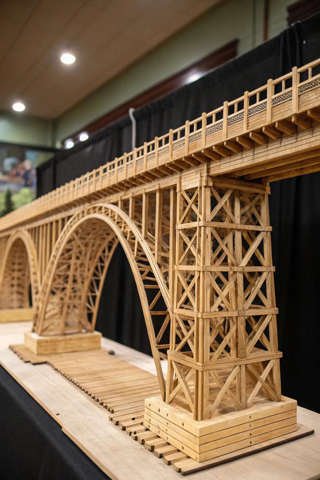 Explore the rustic allure of this popsicle stick trestle bridge design—a perfect blend of simplicity and craftsmanship.