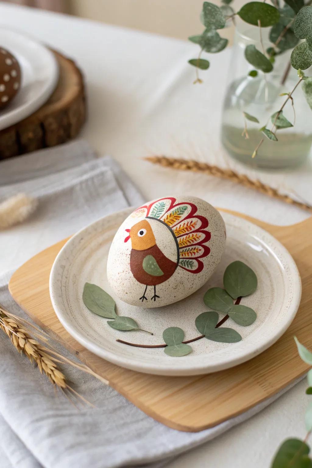 Charming and crafty: Elevate your Thanksgiving table with this adorable painted rock turkey centerpiece.