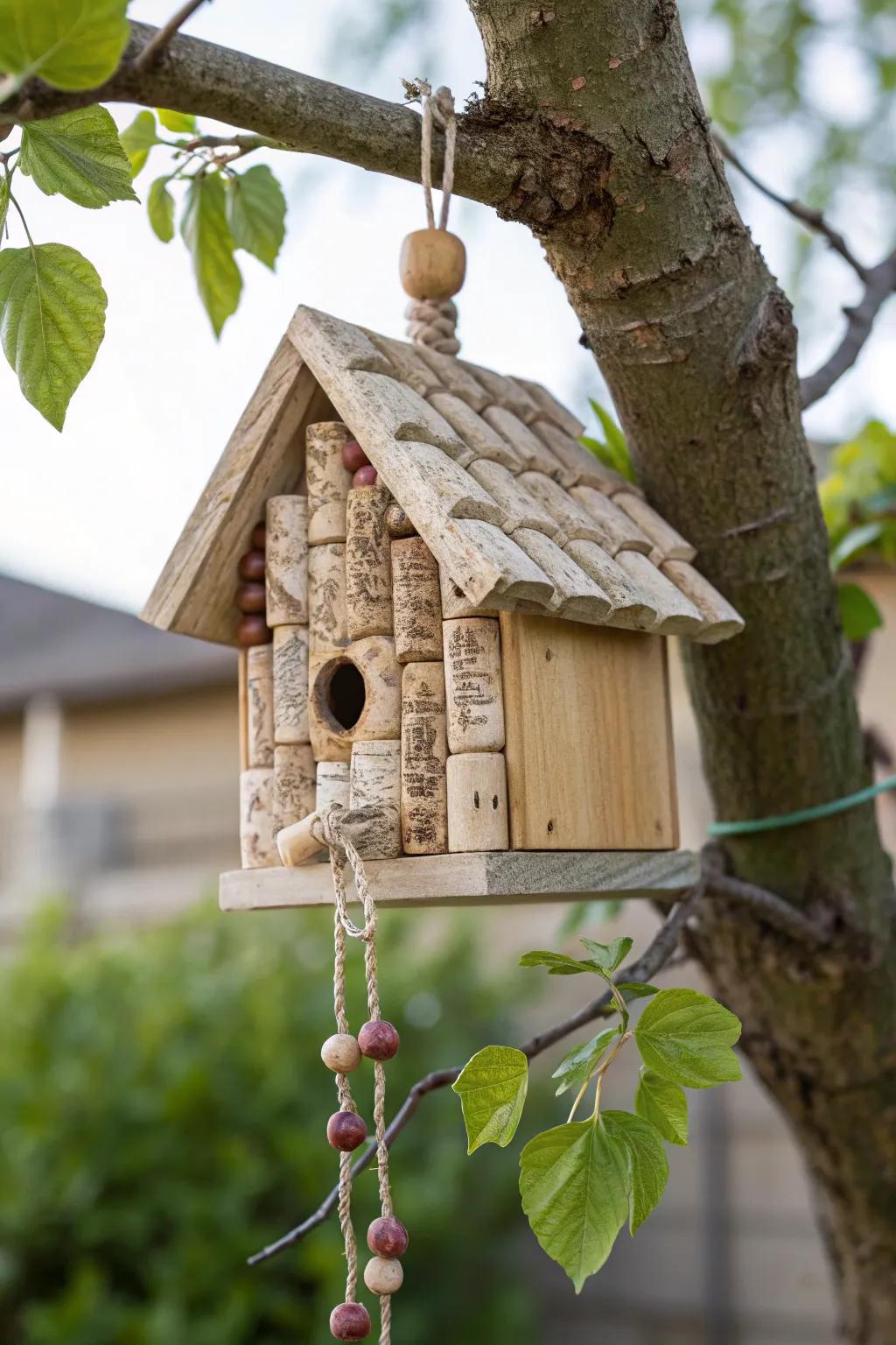 Invite nature’s beauty with this charming cork birdhouse—a perfect blend of simplicity and elegance.