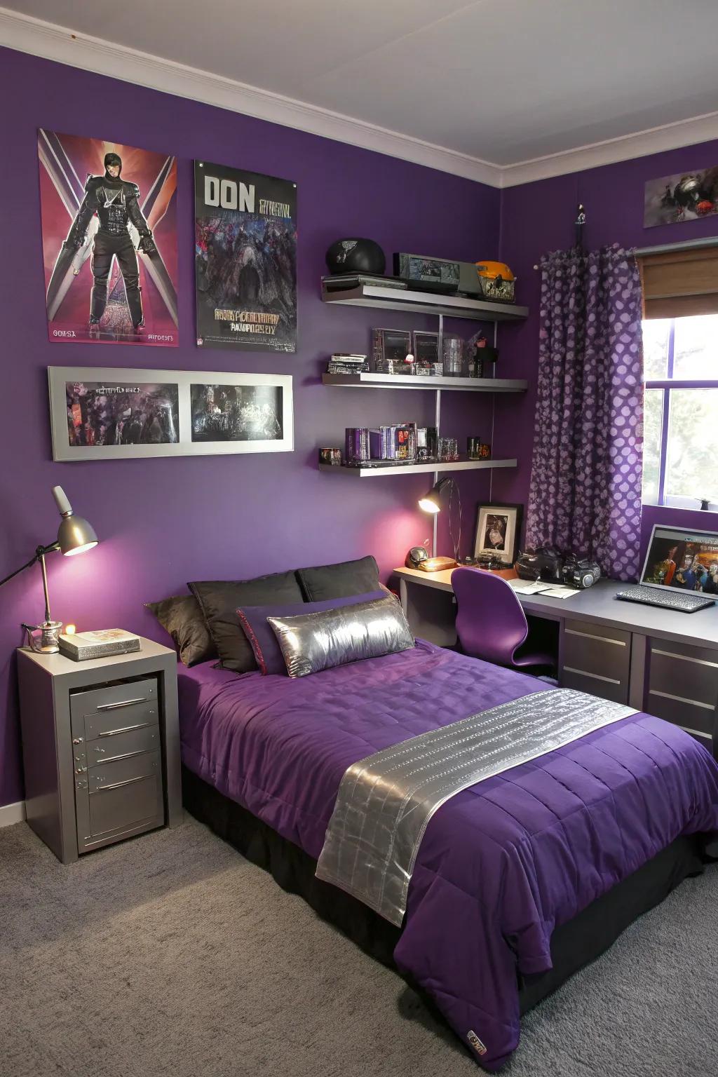 Purple and metallic combinations add elegance.