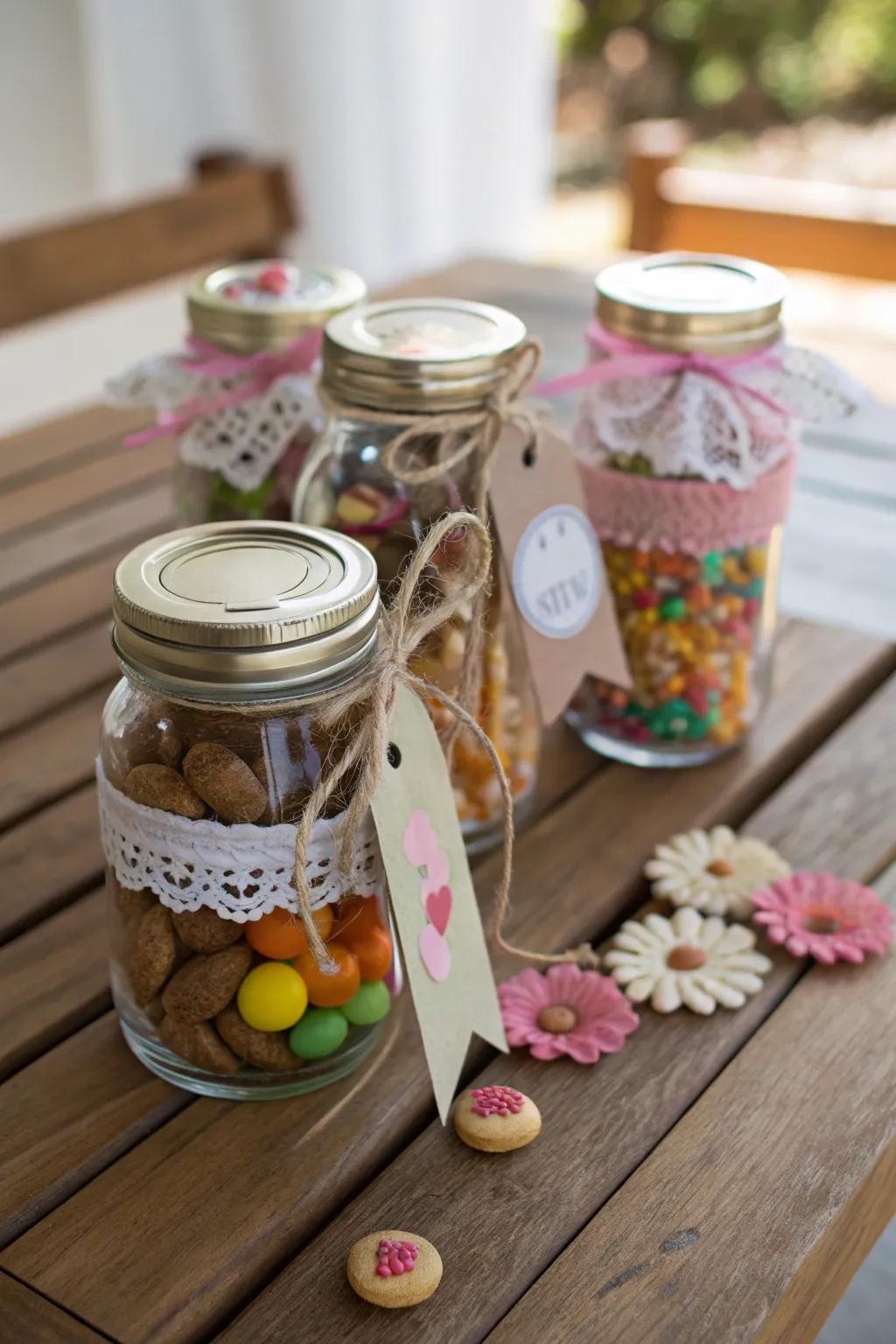 Personalized mason jars: a charming and versatile favor idea.