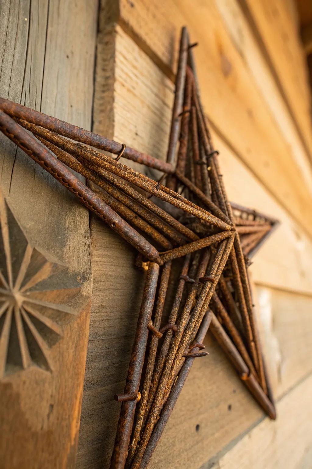 Transform railroad spikes into stunning star-shaped art pieces for a touch of rustic Americana charm.