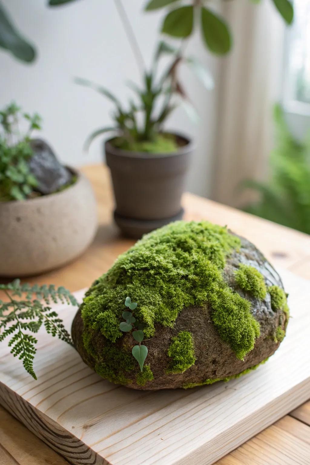 Discover the beauty in simplicity with handcrafted mossy rocks, perfect for adding a touch of nature to your space.
