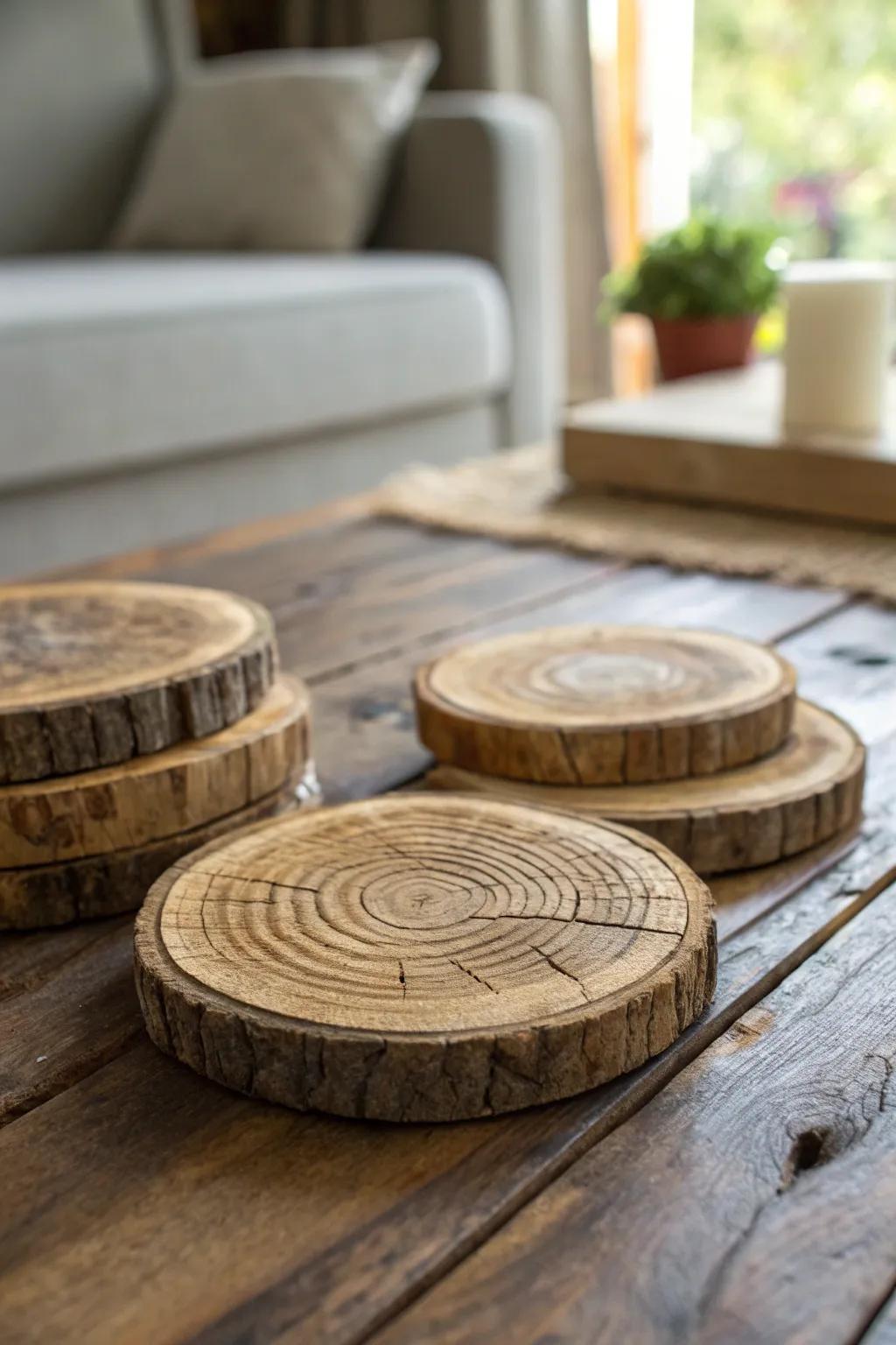 Transform leftover wood into stunning DIY coasters: a perfect blend of sustainability and style.